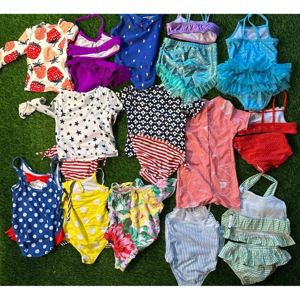 Lot Of 14‎ Girls Swimsuits 12m-2T Bathing Suits Bikinis Swim Shirts